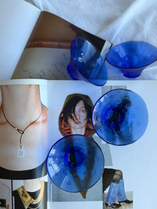 Set of Four Handmade Cobalt Blue Glass Bowls