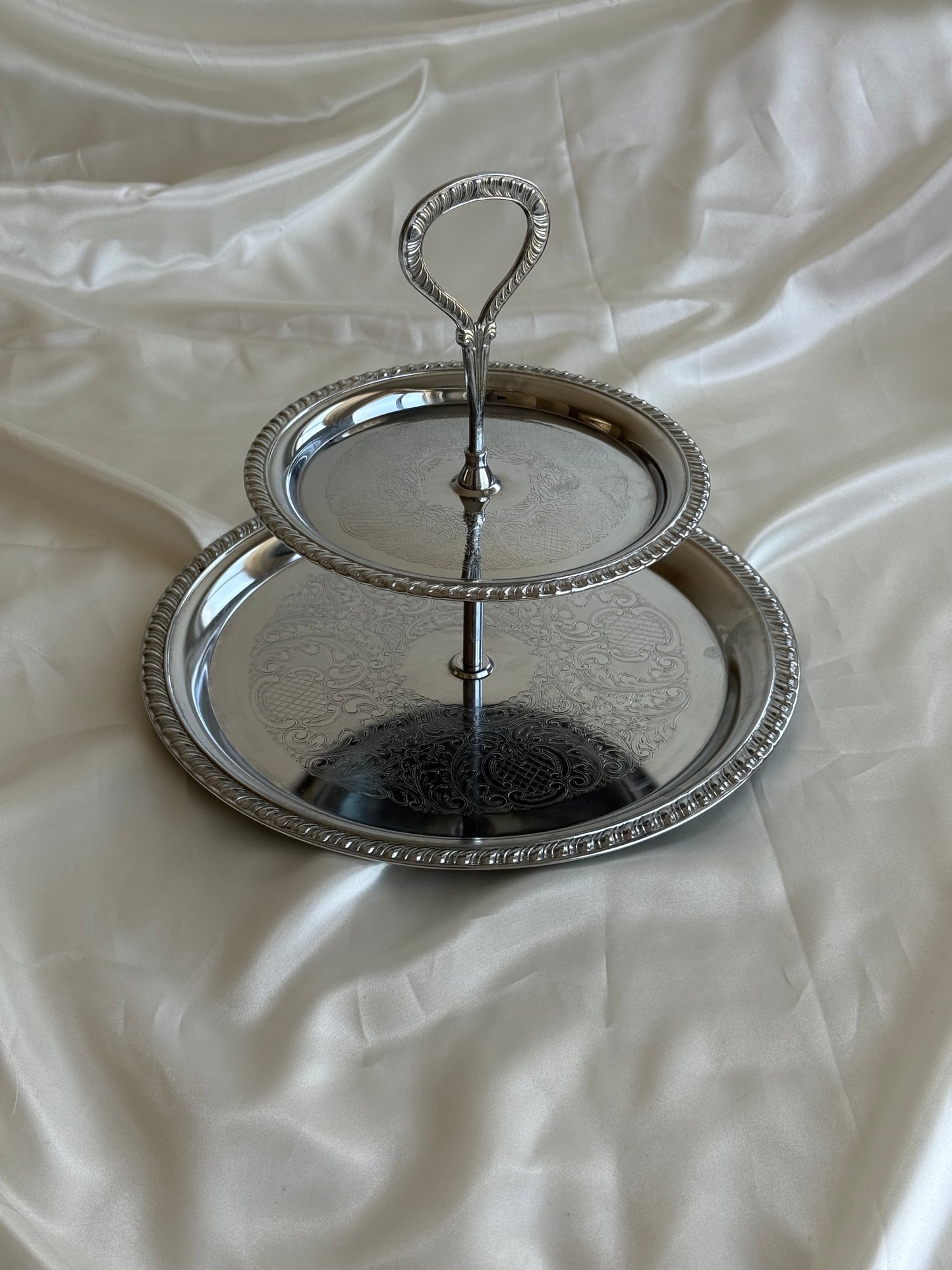 Vintage Two-Tier Silver Tone  Serving Stand