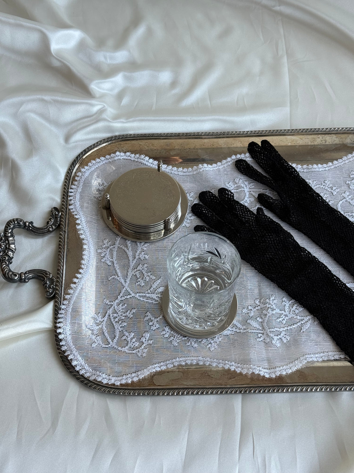 Vintage Silver Plated Engraved Coasters with Matching Holder – Set of Six