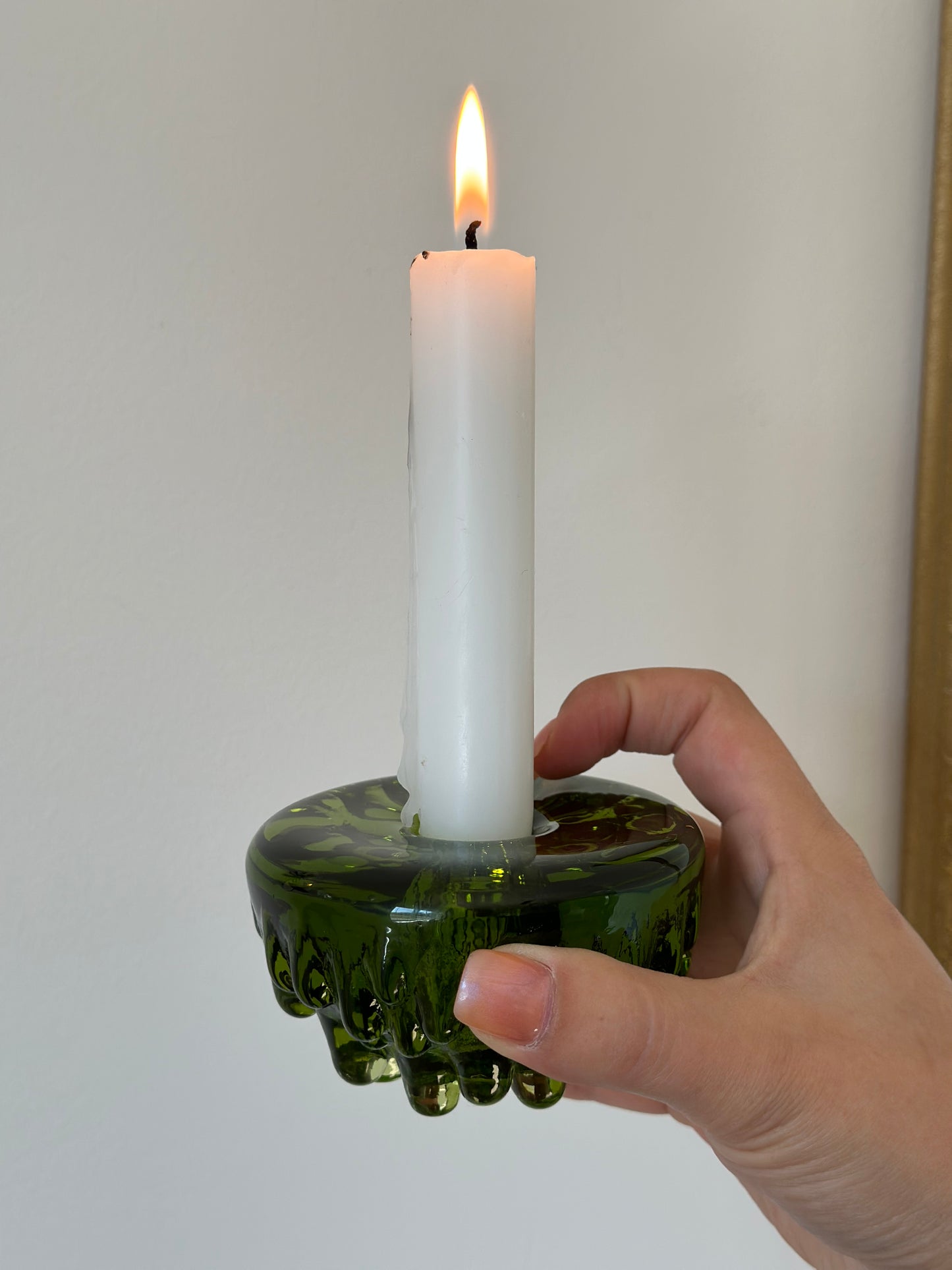 Green glass candleholder