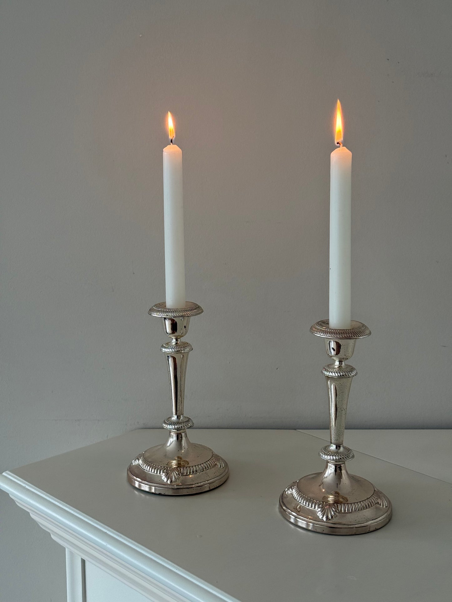 Vintage Silver-Plated Candlesticks — Pair