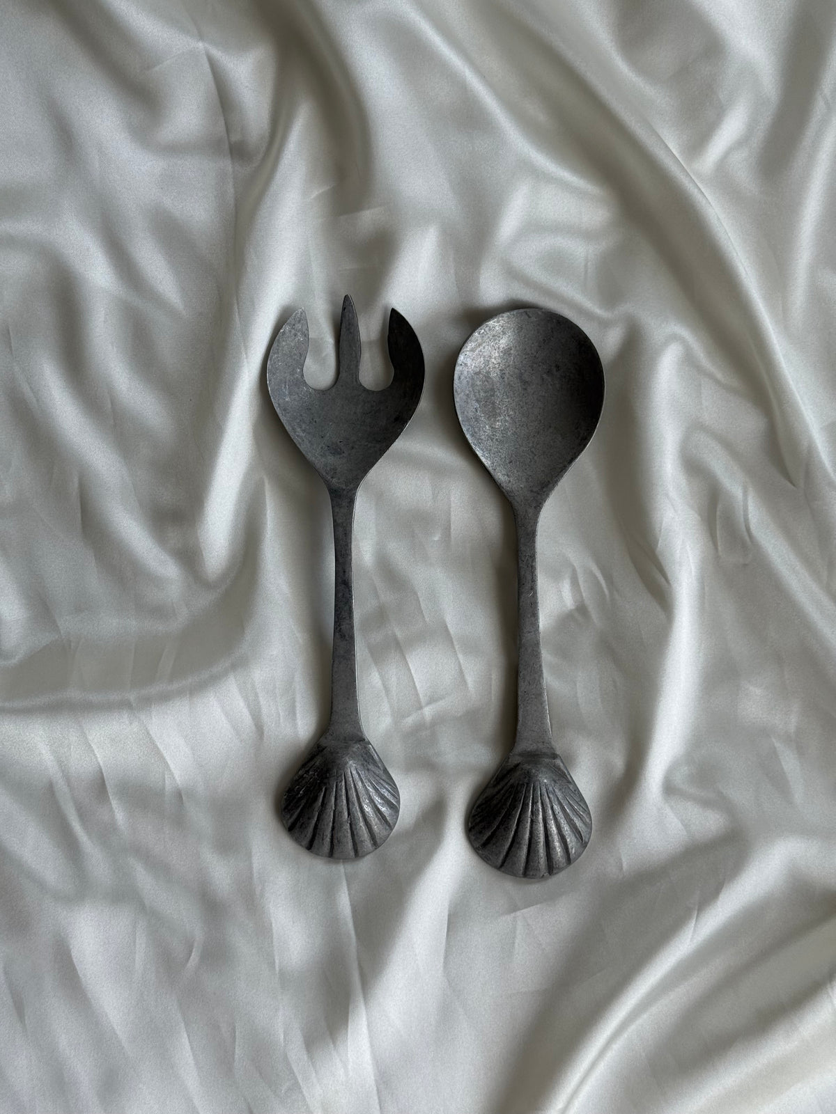 Vintage Cast Aluminum Seashell Salad Serving Set