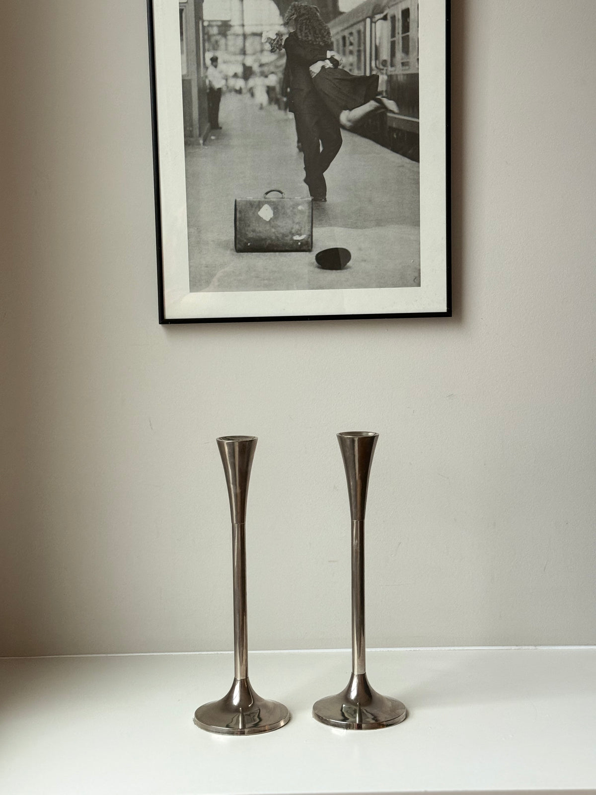 Vintage Silver-Tone Modernist Candlesticks