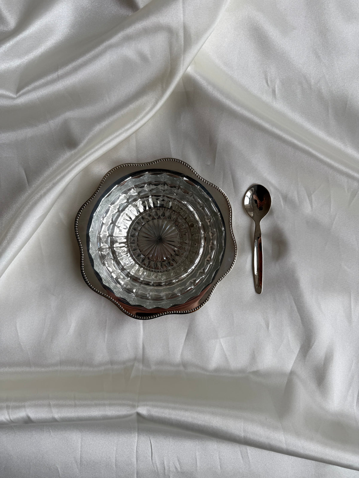 Vintage Silver-Plated & Crystal Serving Bowl with Spoon | Viking Plate