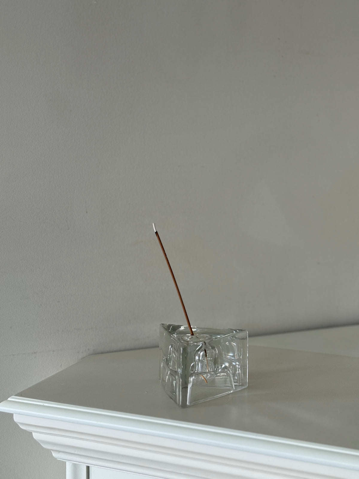 Vintage Sculptural Clear Glass Incense Holder – Geometric Design