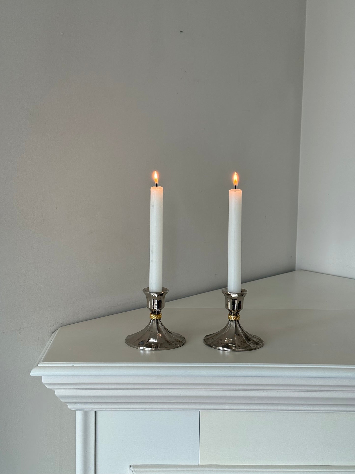 Vintage Silver & Gold Tone Candlestick Holders — Set of 2