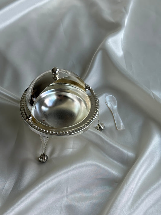 Vintage English Silver Plated Caviar Server with Mother of Pearl Spoon
