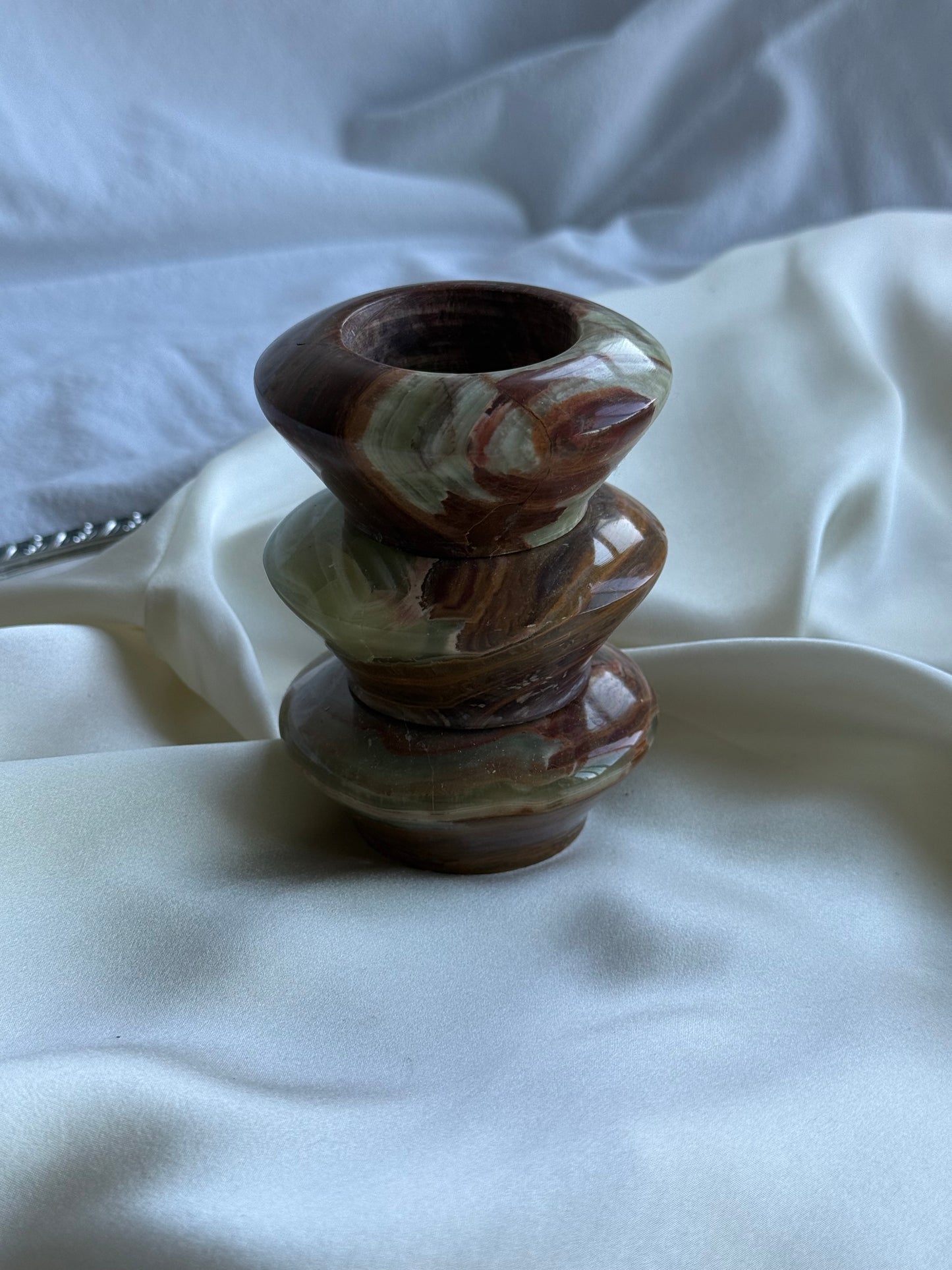 Set of 3 Vintage Onyx Tealight Holders – Natural Stone