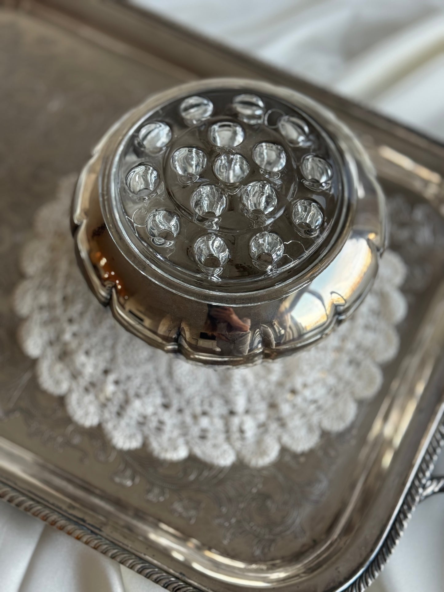 Silver-Plated Pedestal Flower Frog Vase