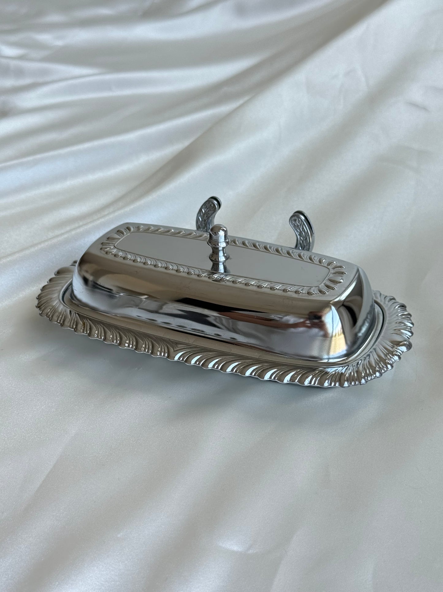 Vintage Irvinware Chrome-Plated Covered Butter Dish with Original Glass Insert
