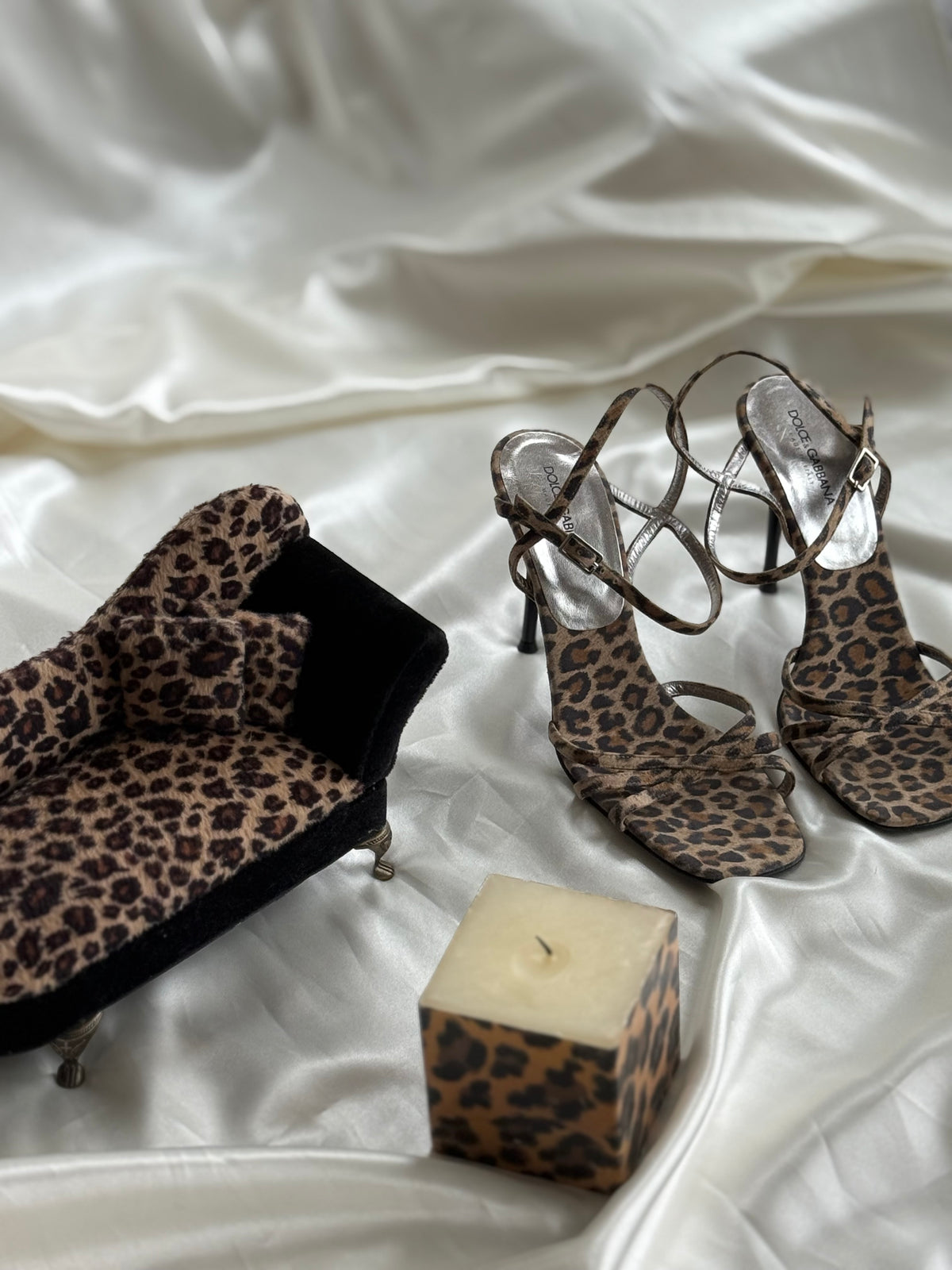 Vintage Leopard Print Chaise Lounge Jewelry Box with Mirror