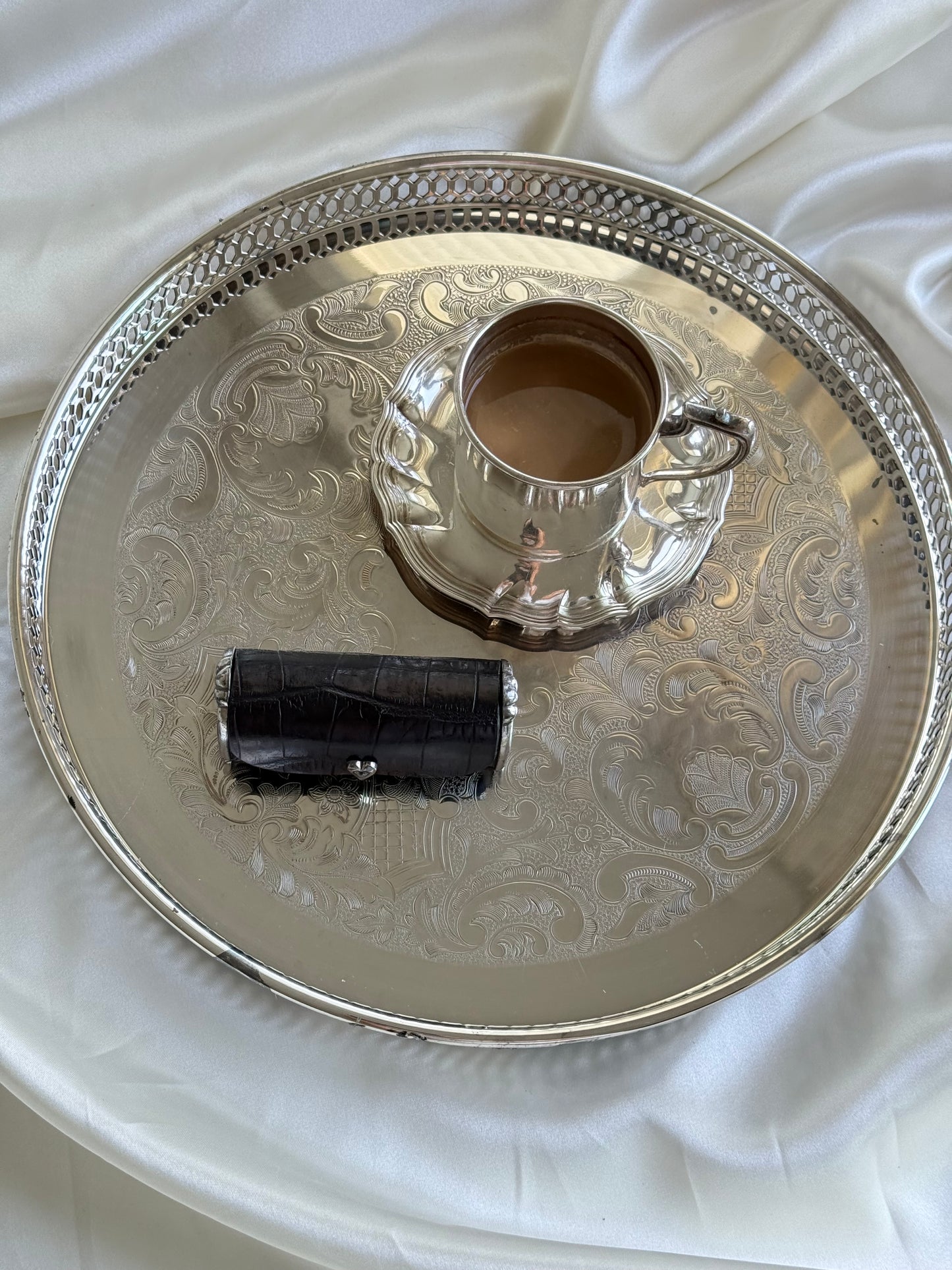 Vintage pierced silver plated tray