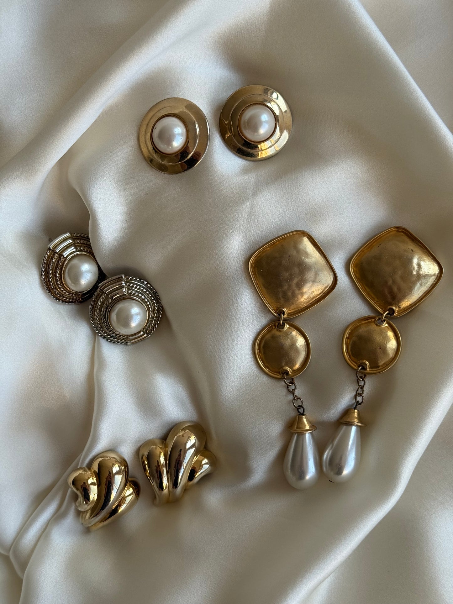 Vintage Clip-On Earrings with Pearl Drop