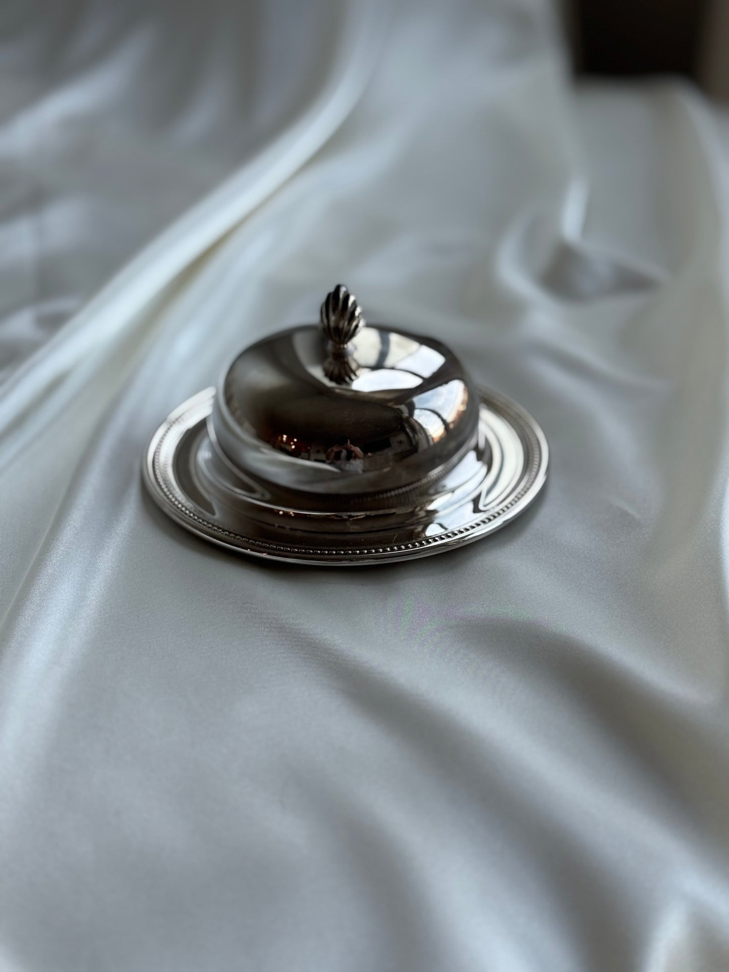 Vintage Silver-Plated Lidded Dish — Beaded Rim
