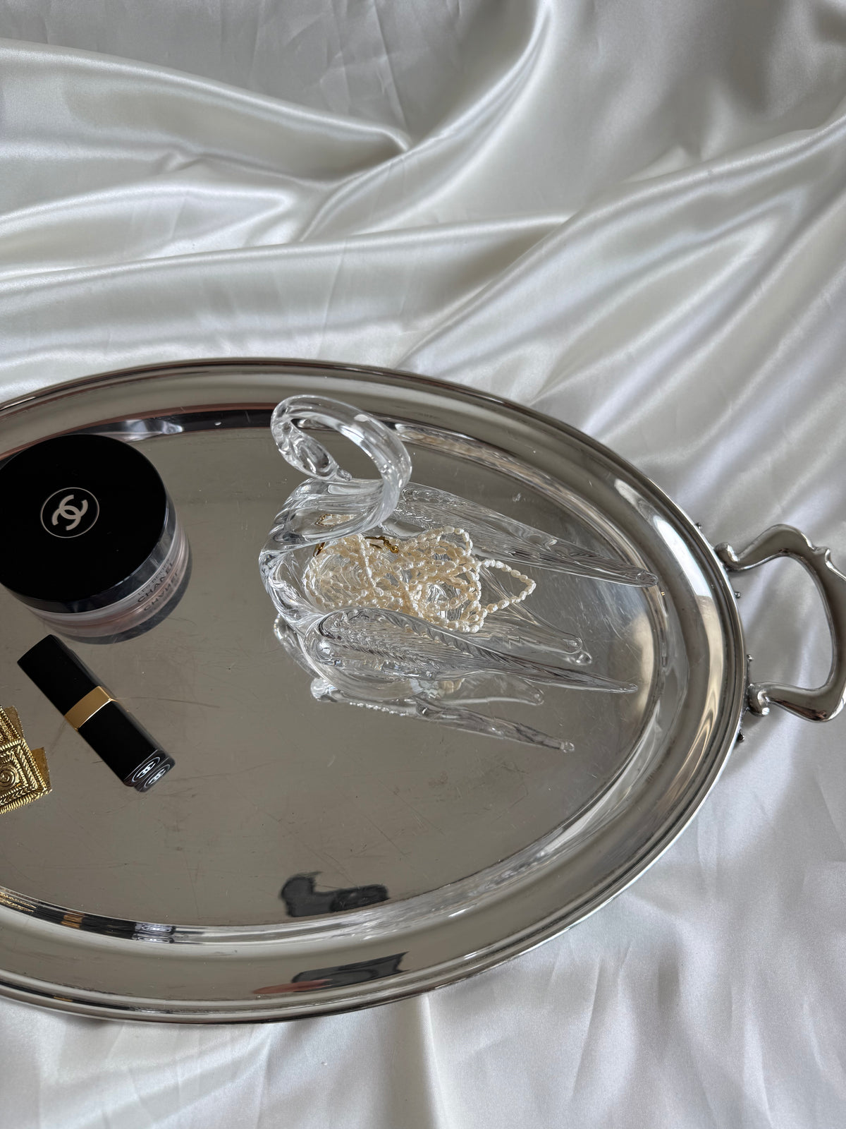 Vintage Clear Art Glass Swan Trinket Dish