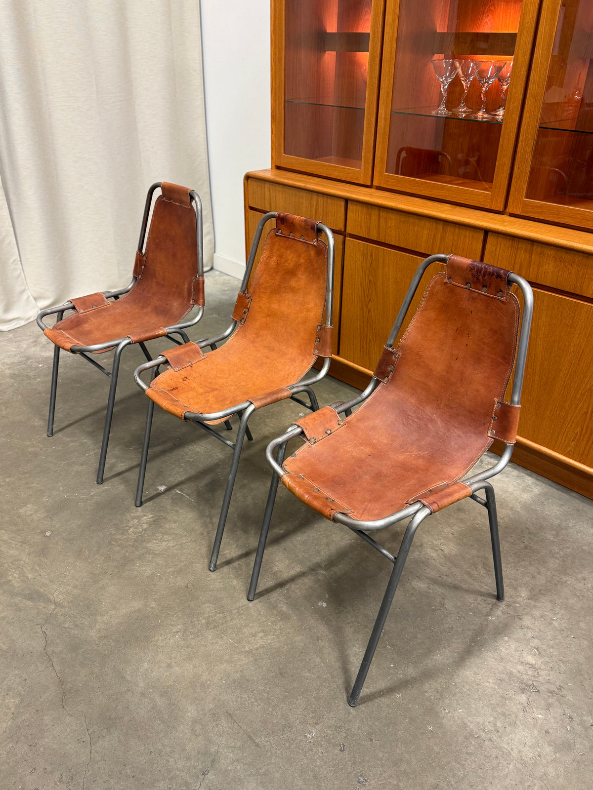 Set of 3 Vintage Dal Vera Model 860 “Les Arcs” Cognac Leather Chairs, c. 1960s–70s