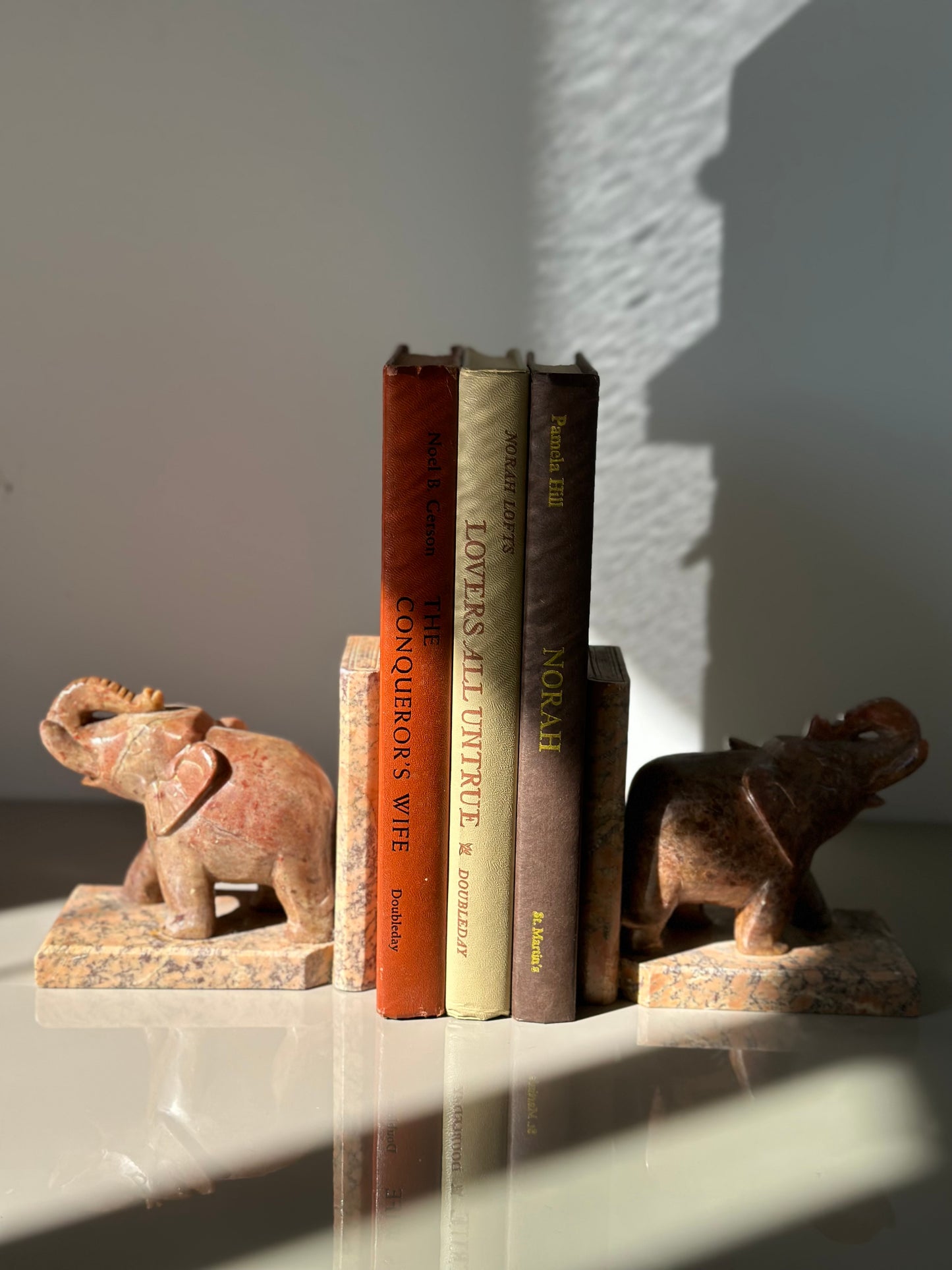 Stone elephant bookends