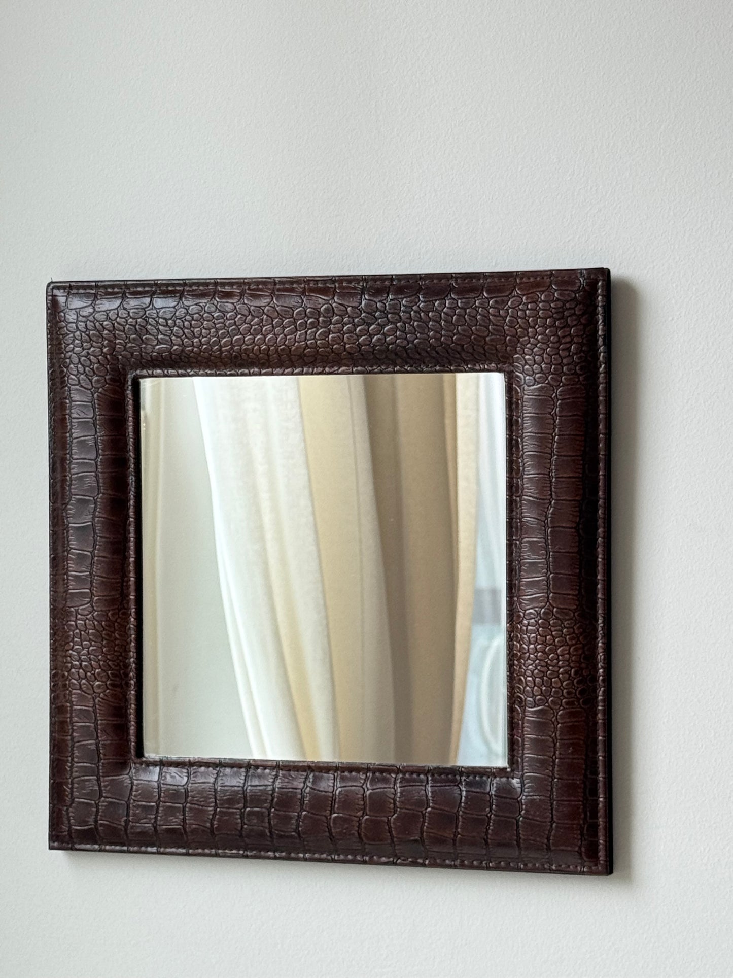 Embossed Croc Leather Mirror – Minimalist Square Wall Accent