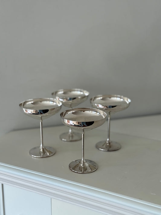 Silver Plated Coupe Champagne Glasses – Set of 4 | Made in Spain