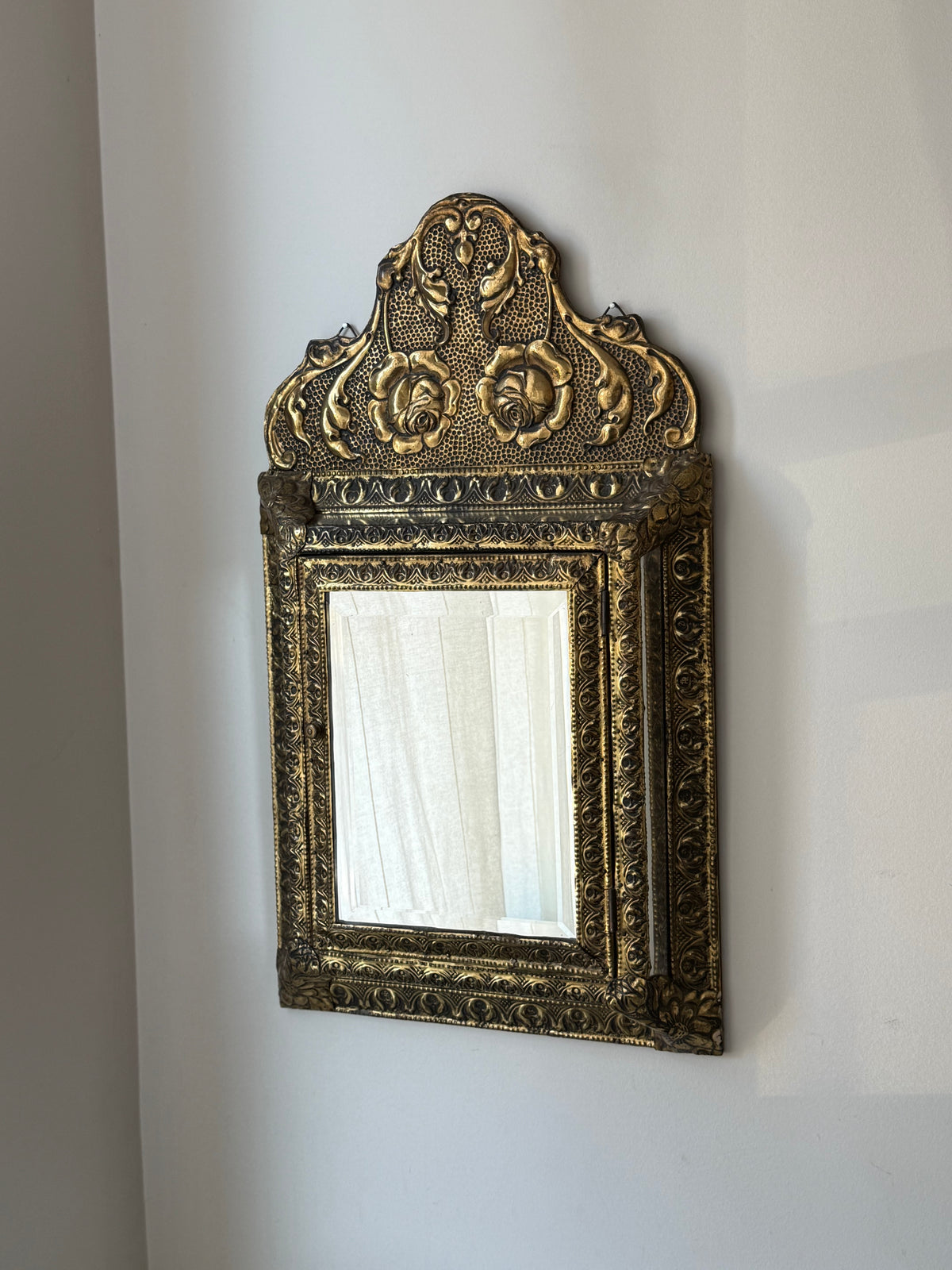 Antique Dutch Art Nouveau Brass Mirror Cabinet with Original Brushes | Circa 1900