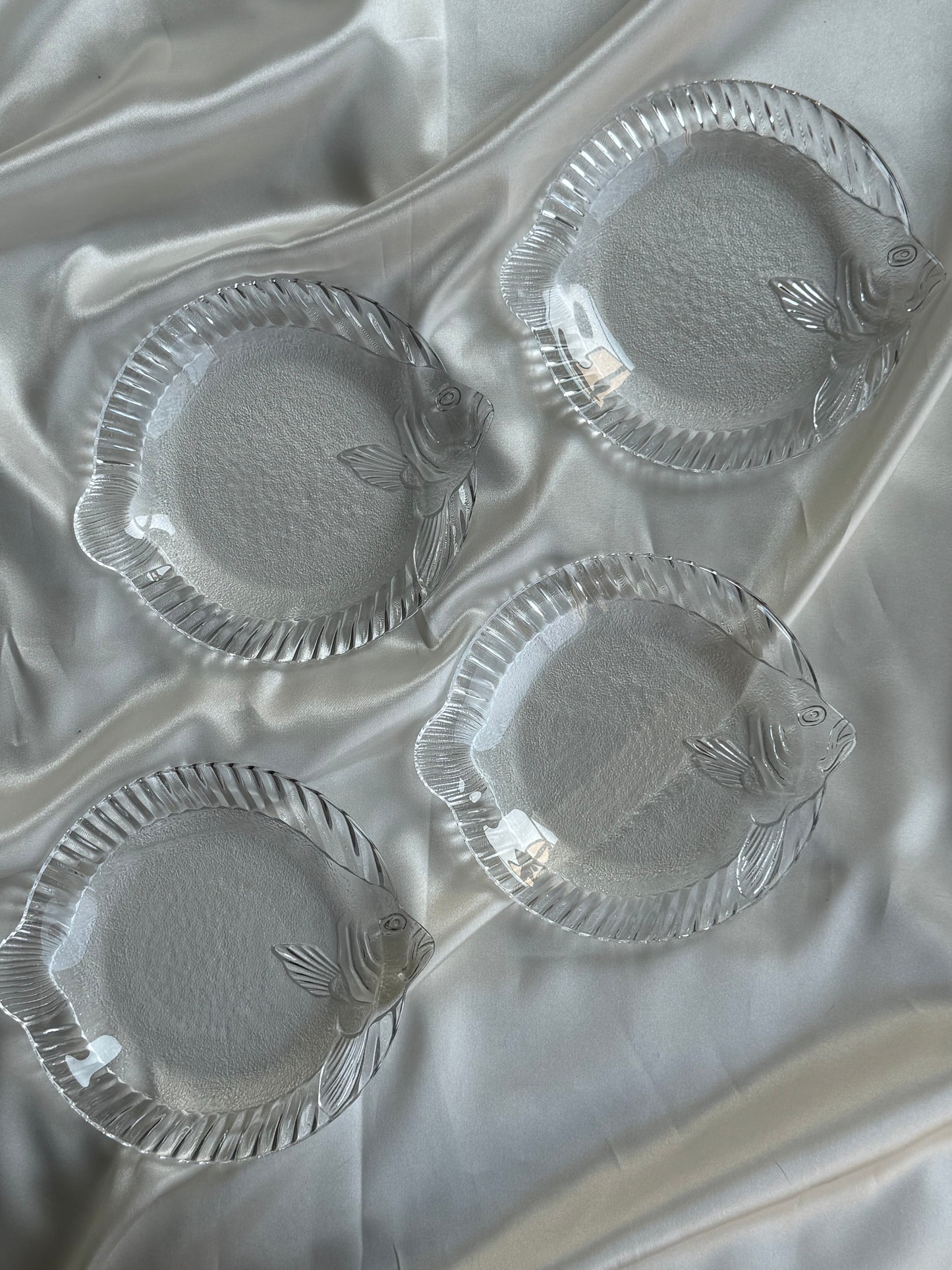 Set of 4 Vintage Glass Fish Plates