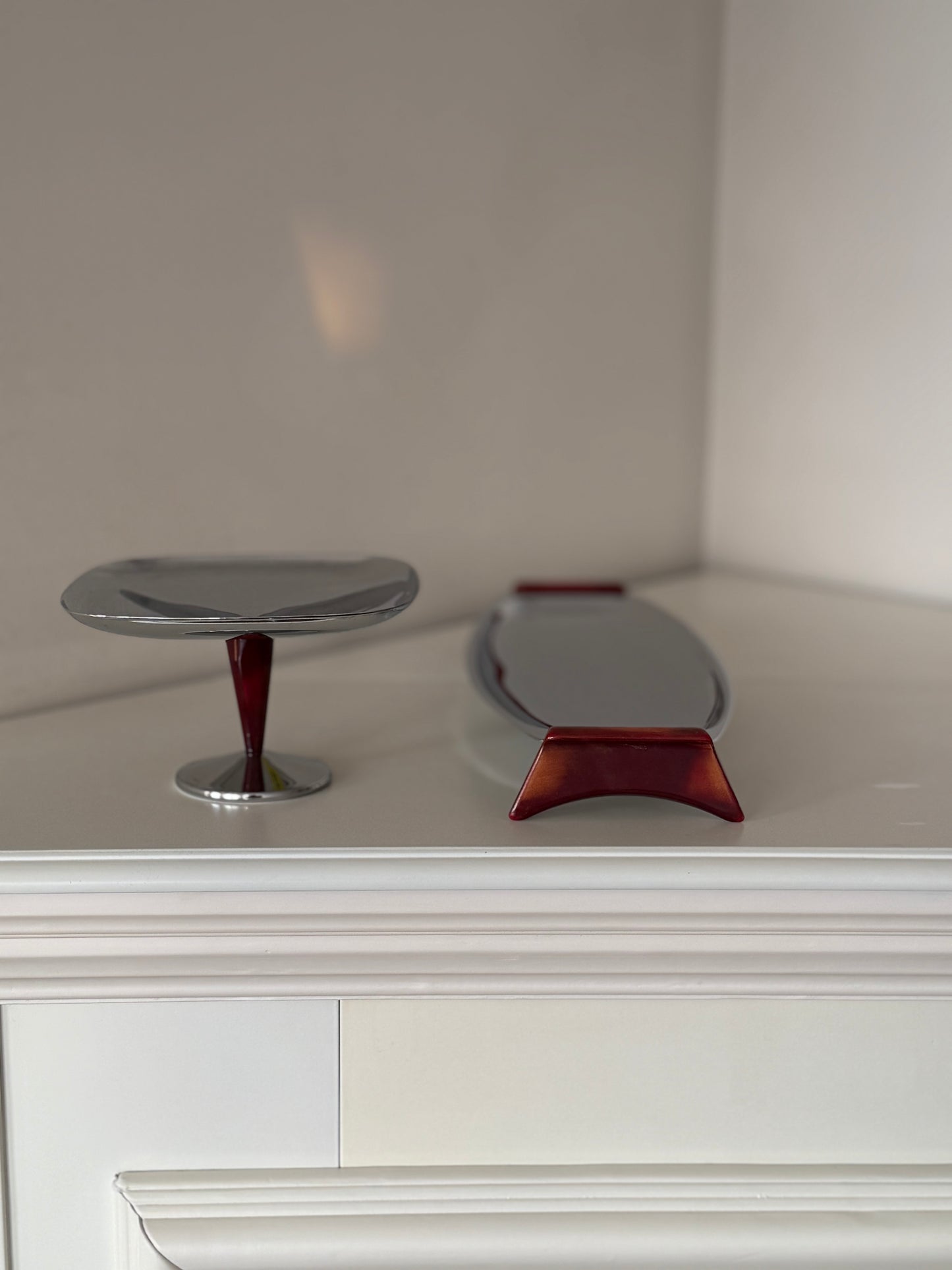 Vintage MCM-Style Chrome Serving Set with Tortoiseshell Accents