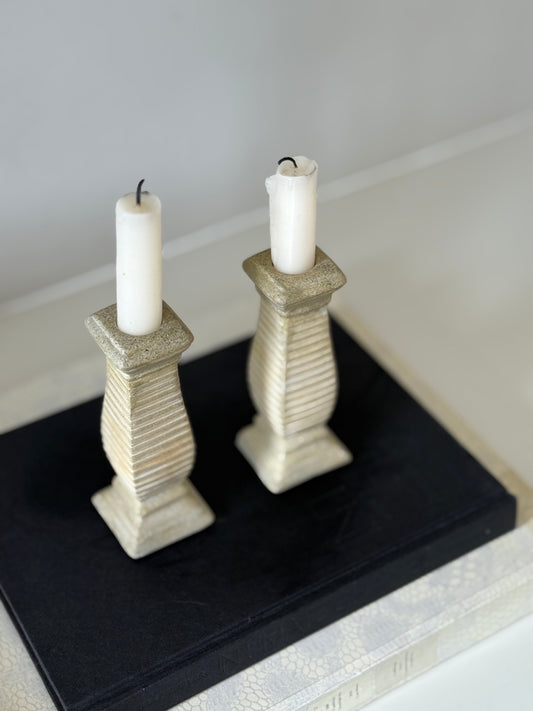 Vintage Textured Ribbed Candleholders (Pair)