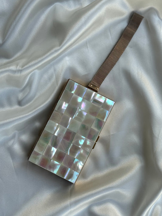 Vintage 1940s–1950s Mother of Pearl Carryall Compact Minaudière