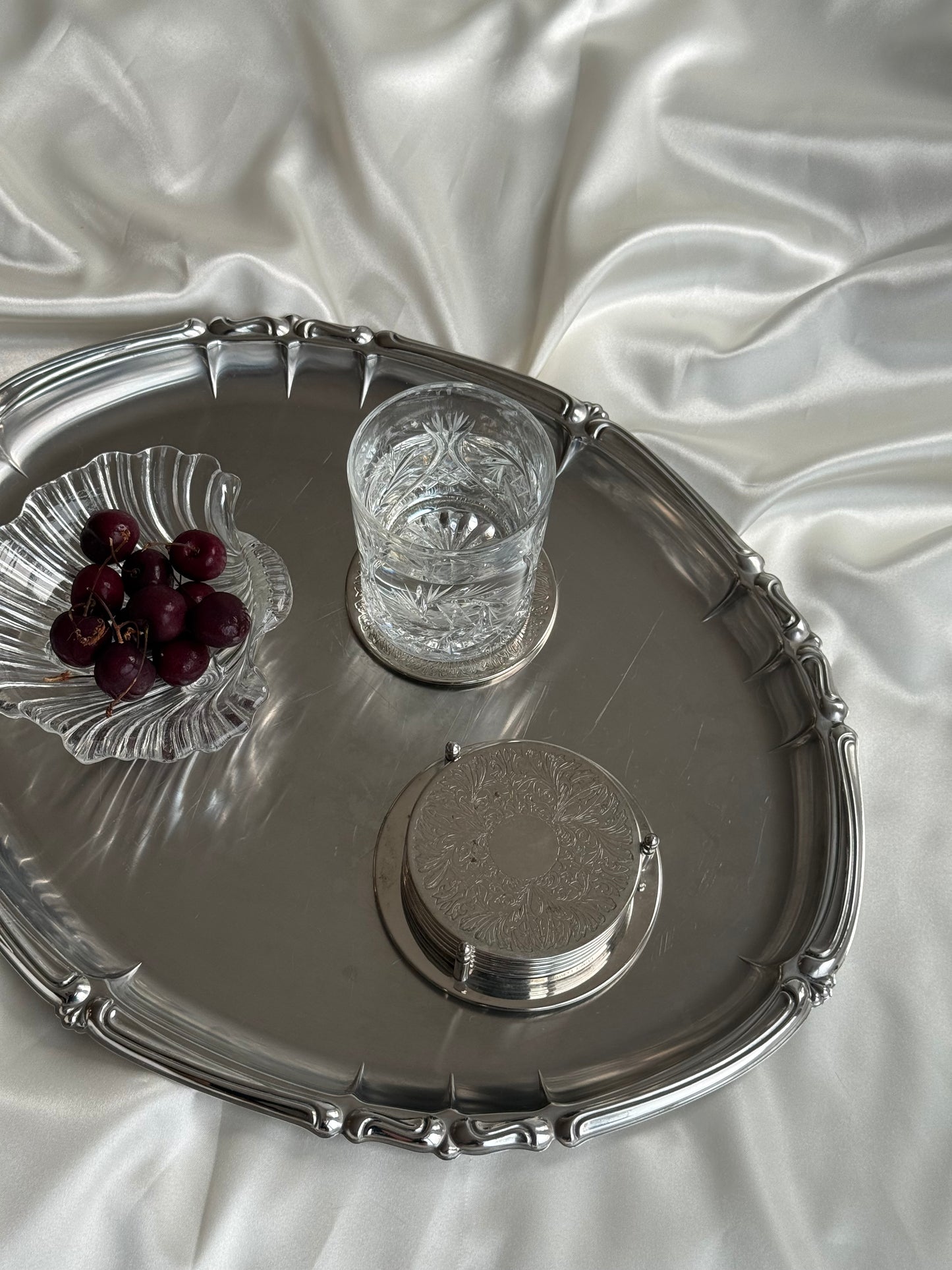 Vintage Silver-Plated Engraved Coaster Set