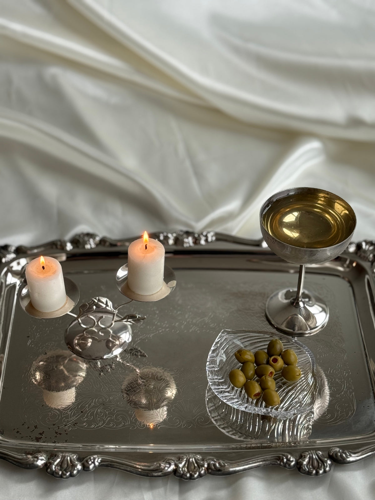 Vintage German Silver-Plated Double Candleholder | BMF West Germany | Botanical Design