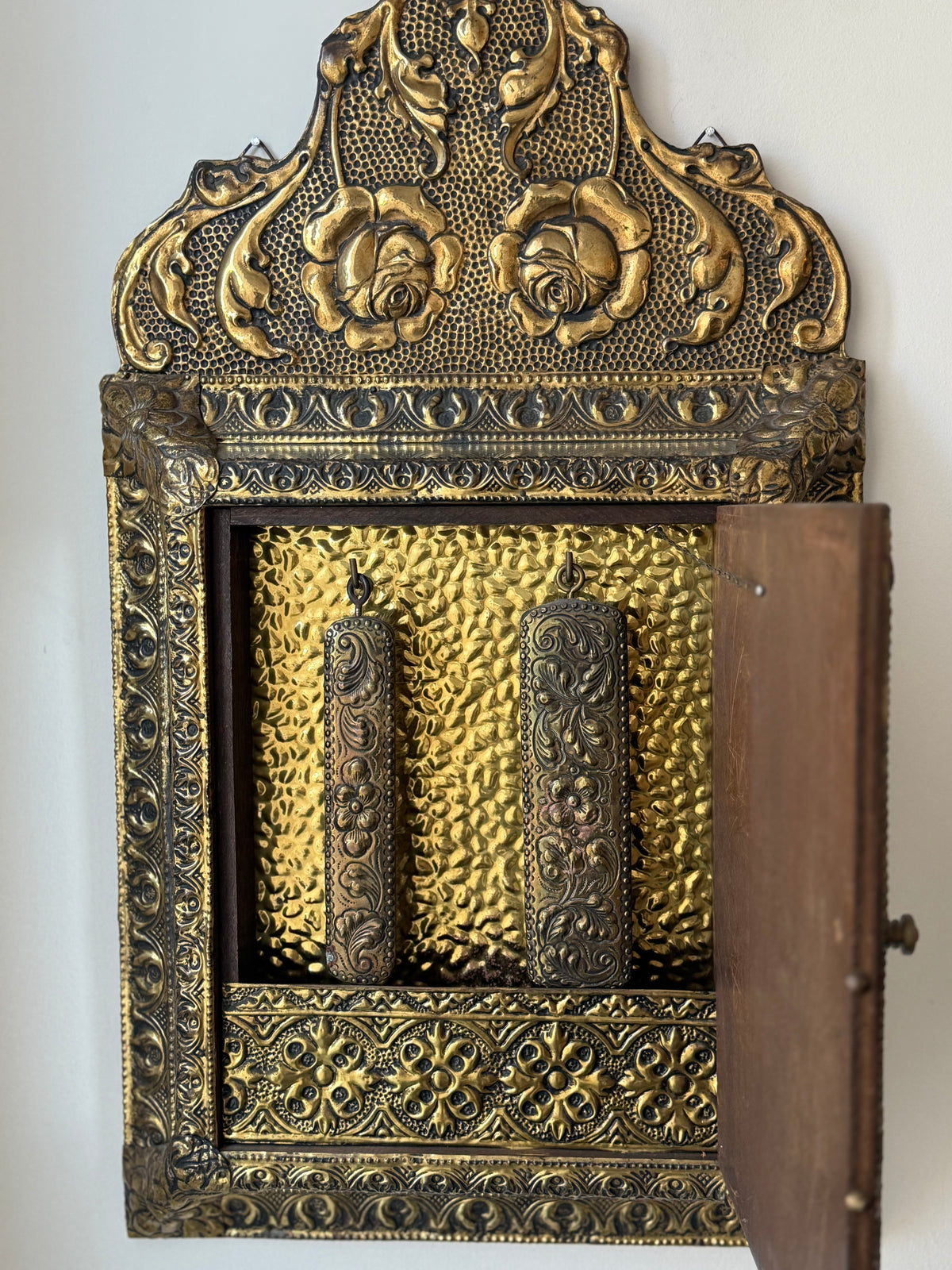 Antique Dutch Art Nouveau Brass Mirror Cabinet with Original Brushes | Circa 1900