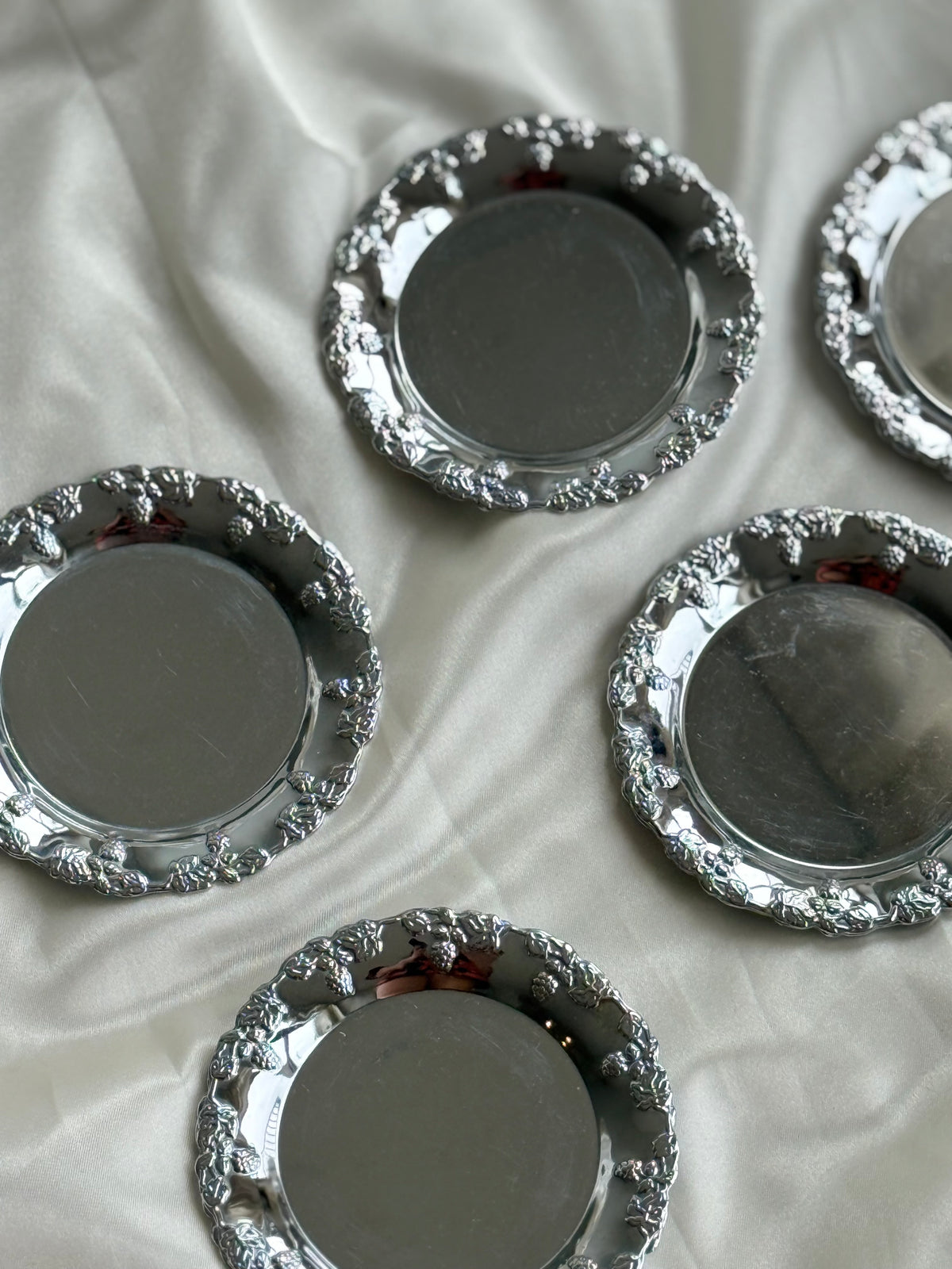 Set of 8 Vintage Ornate Silver-Tone Coasters