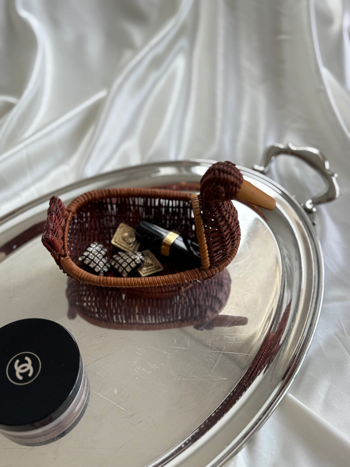 Vintage Handwoven Wicker Duck Basket / Trinket Dish