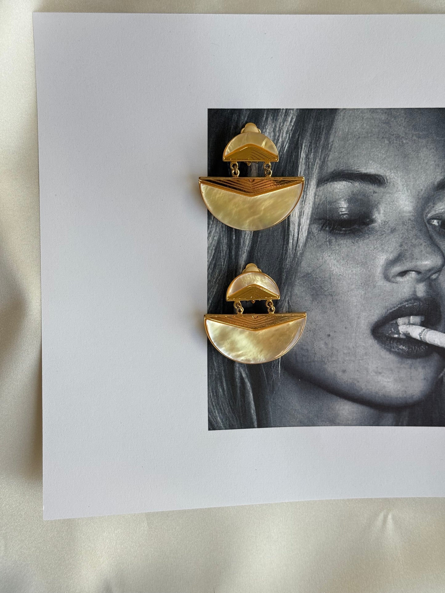 Vintage Mother-of-Pearl Gold-Tone Clip-On Earrings