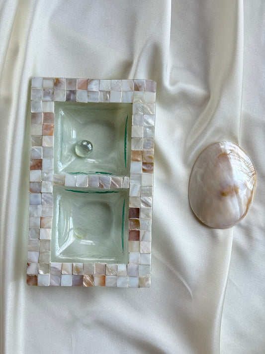 Mother-of-Pearl & Glass Dish — Two-Compartment