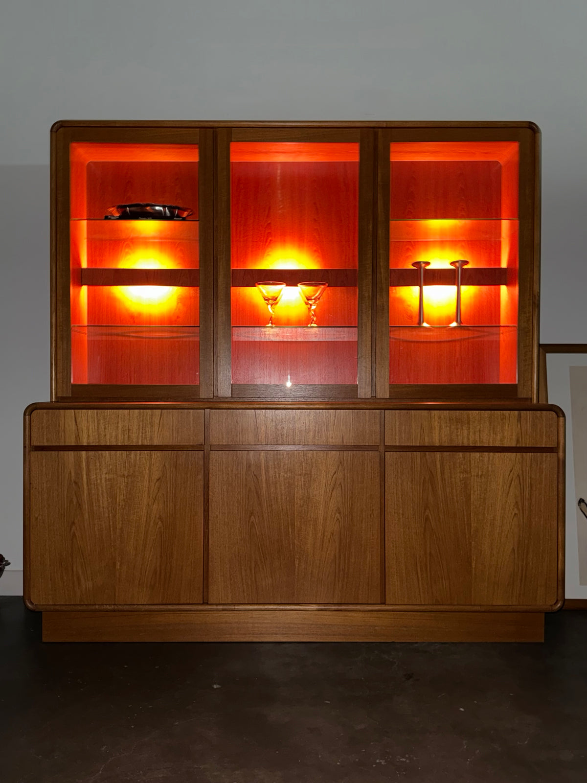 Danish Teak  MCM Scandinavian Modern Two-Piece China Hutch Buffet