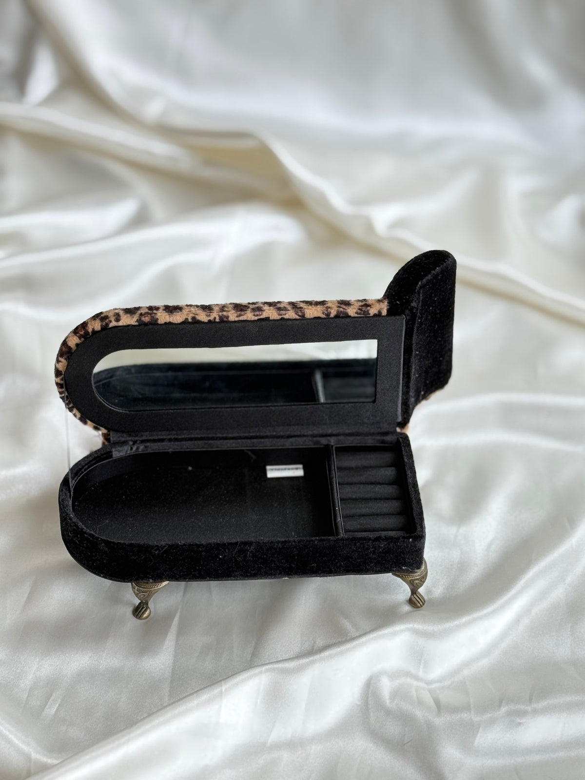 Vintage Leopard Print Chaise Lounge Jewelry Box with Mirror