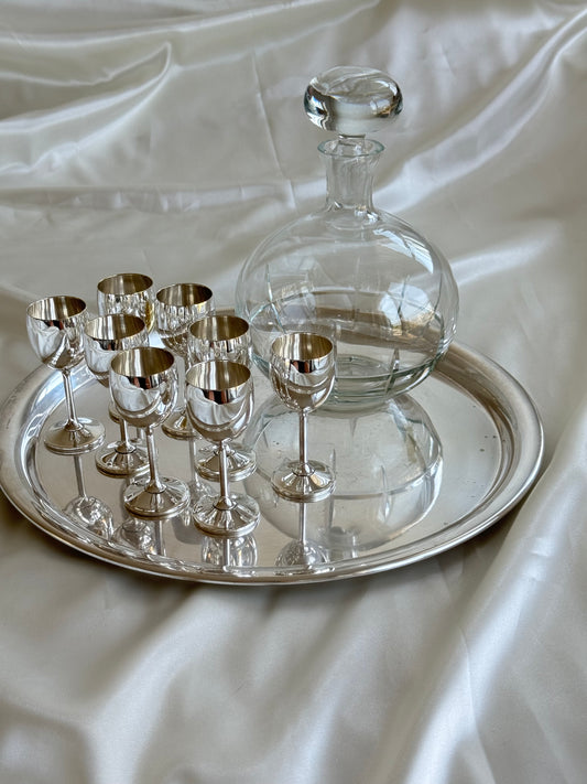 Vintage Silver-Plated Cordial Shot Glasses – Set of 8 (Made in Spain)