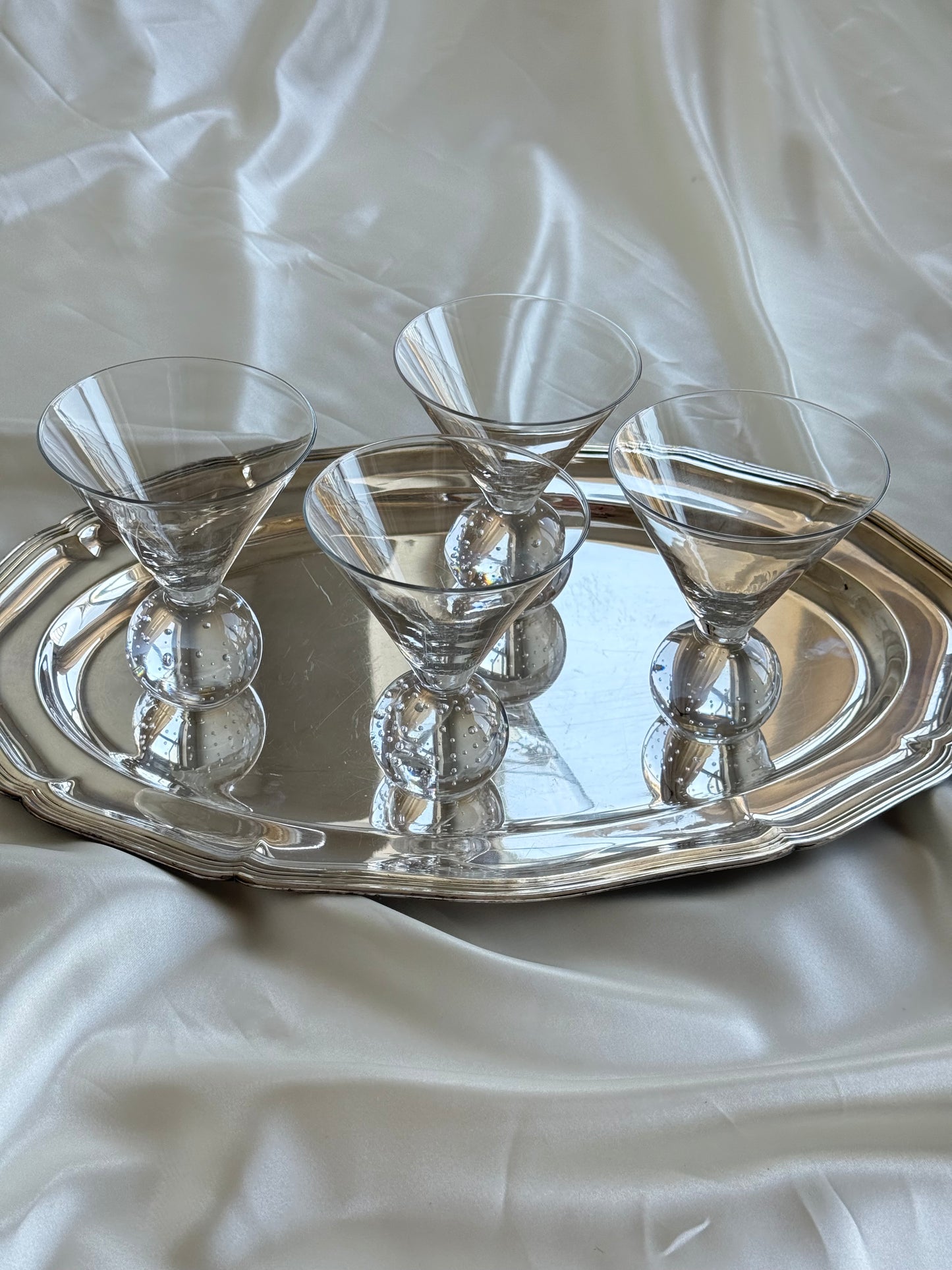 Set of 4 Vintage Bubble Stem Martini Glasses