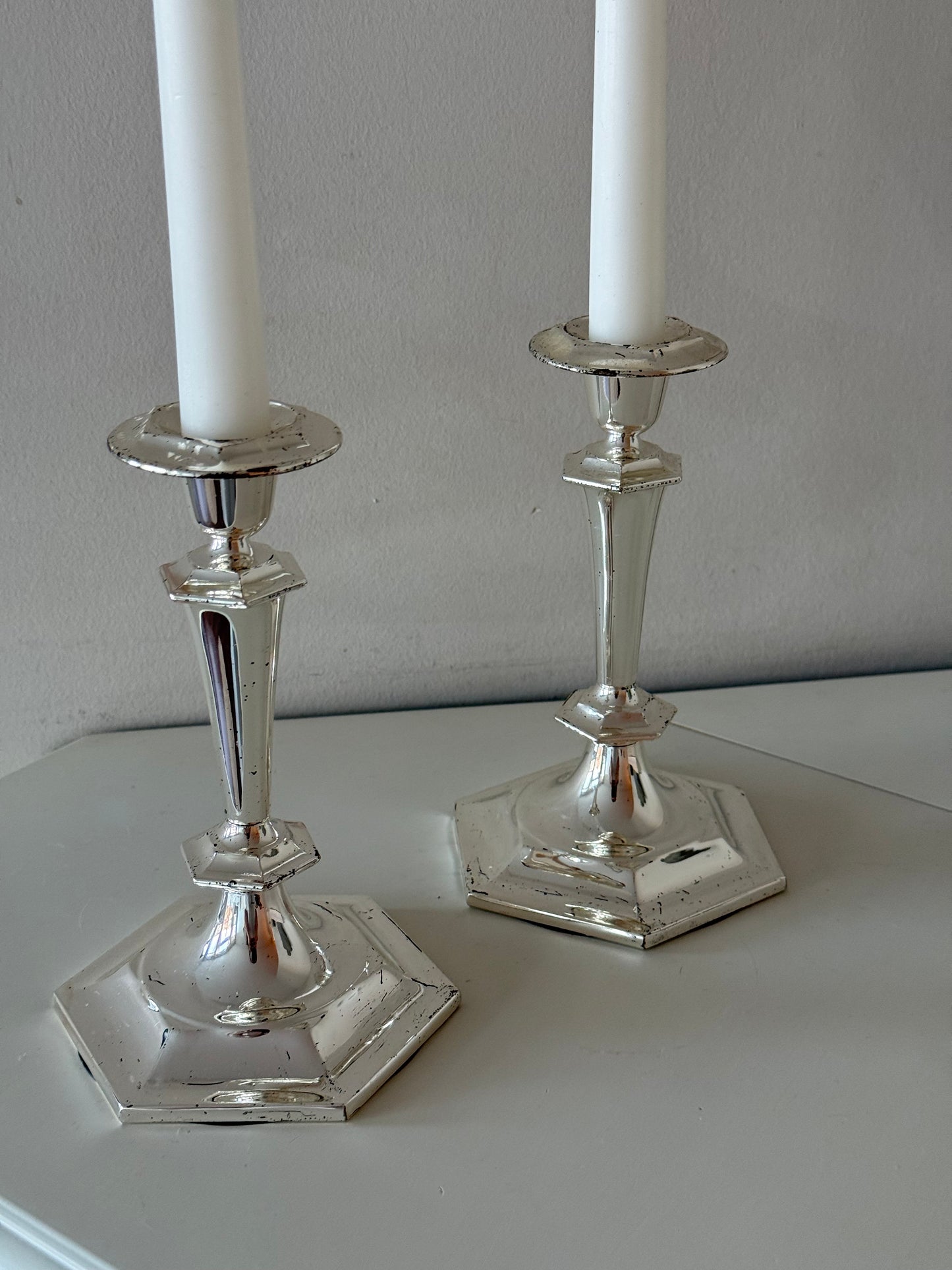 Silver-Toned Taper Candleholders — Set of 2