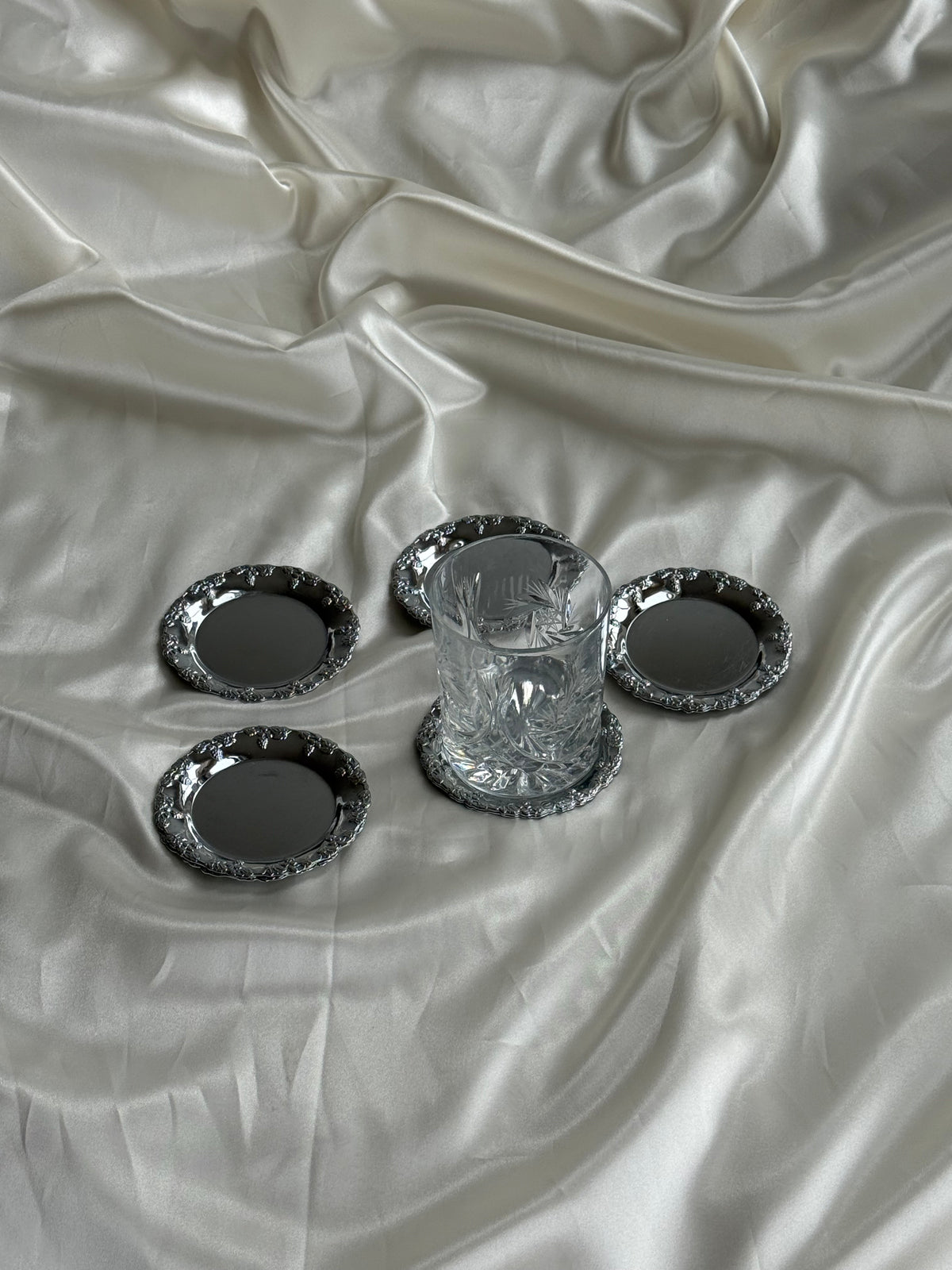 Set of 8 Vintage Ornate Silver-Tone Coasters