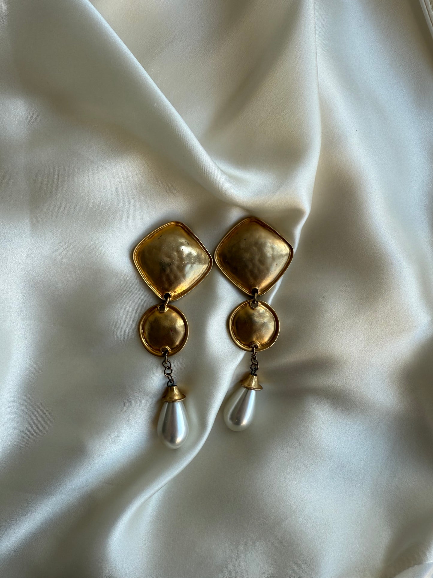 Vintage Clip-On Earrings with Pearl Drop