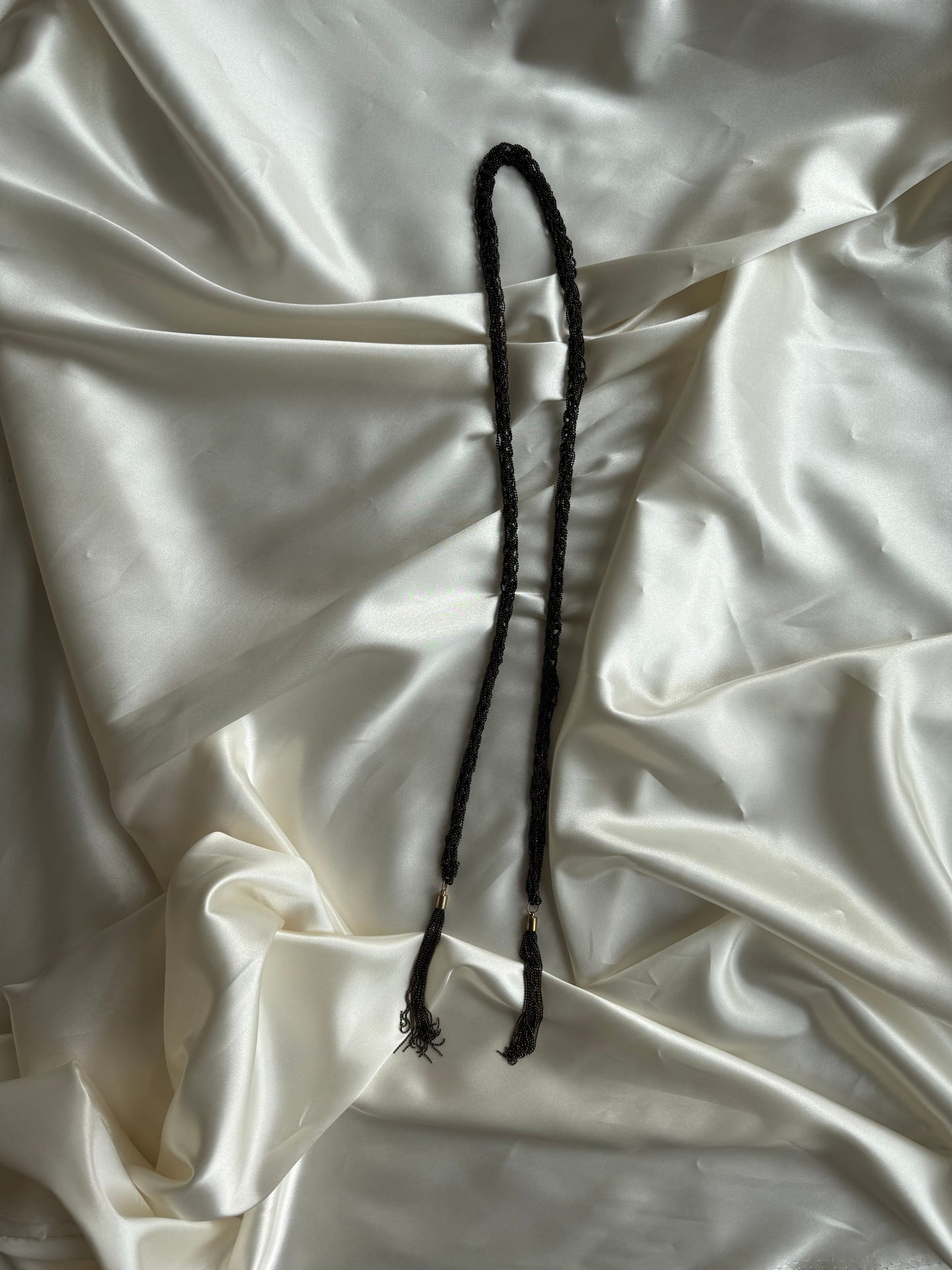 Vintage Black Seed Bead Tassel Necklace