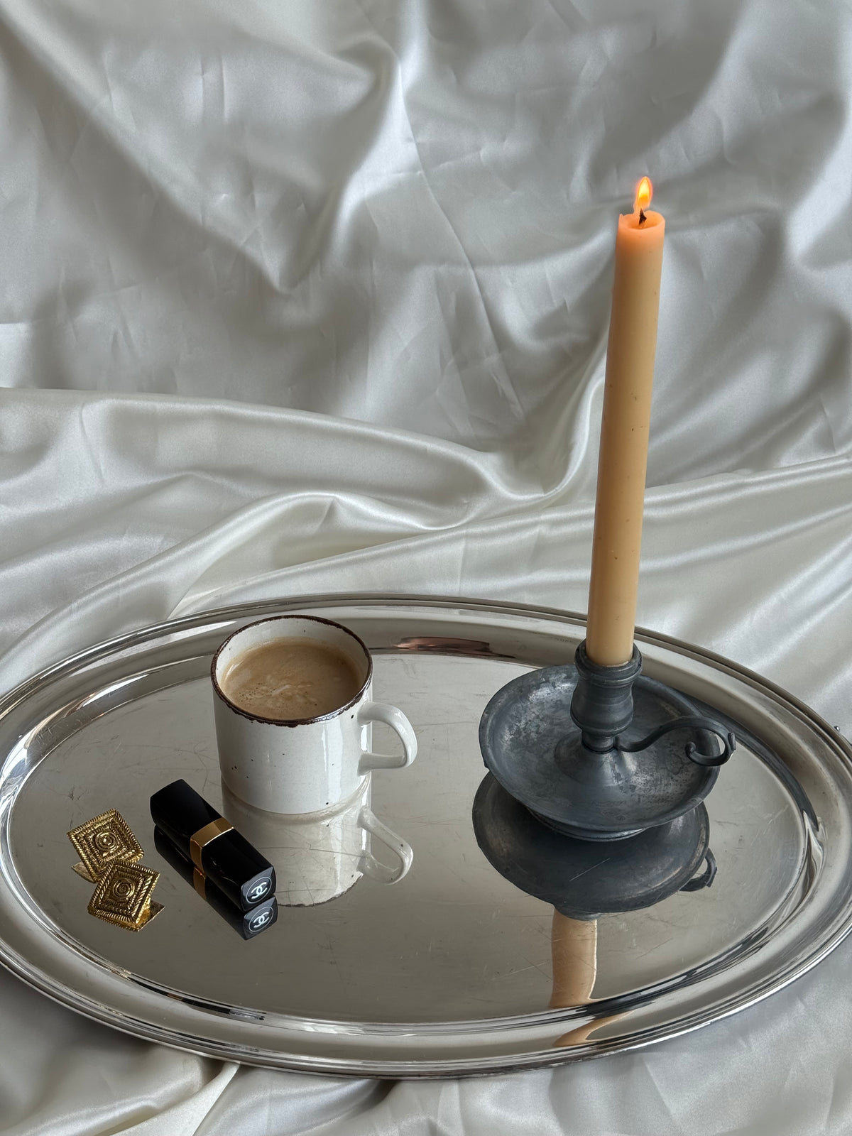 Vintage Pewter Chamberstick Candle Holder