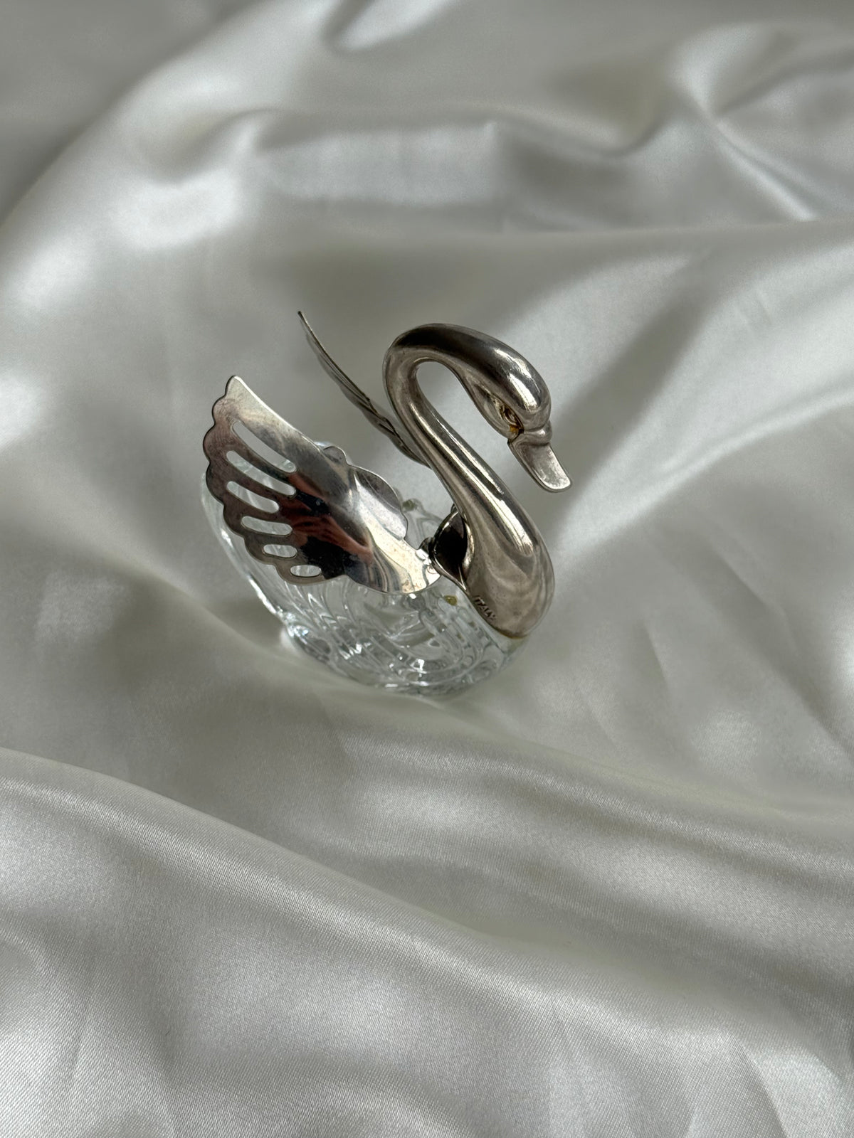Vintage Italian Silver-plated & Glass Swan Salt Cellar