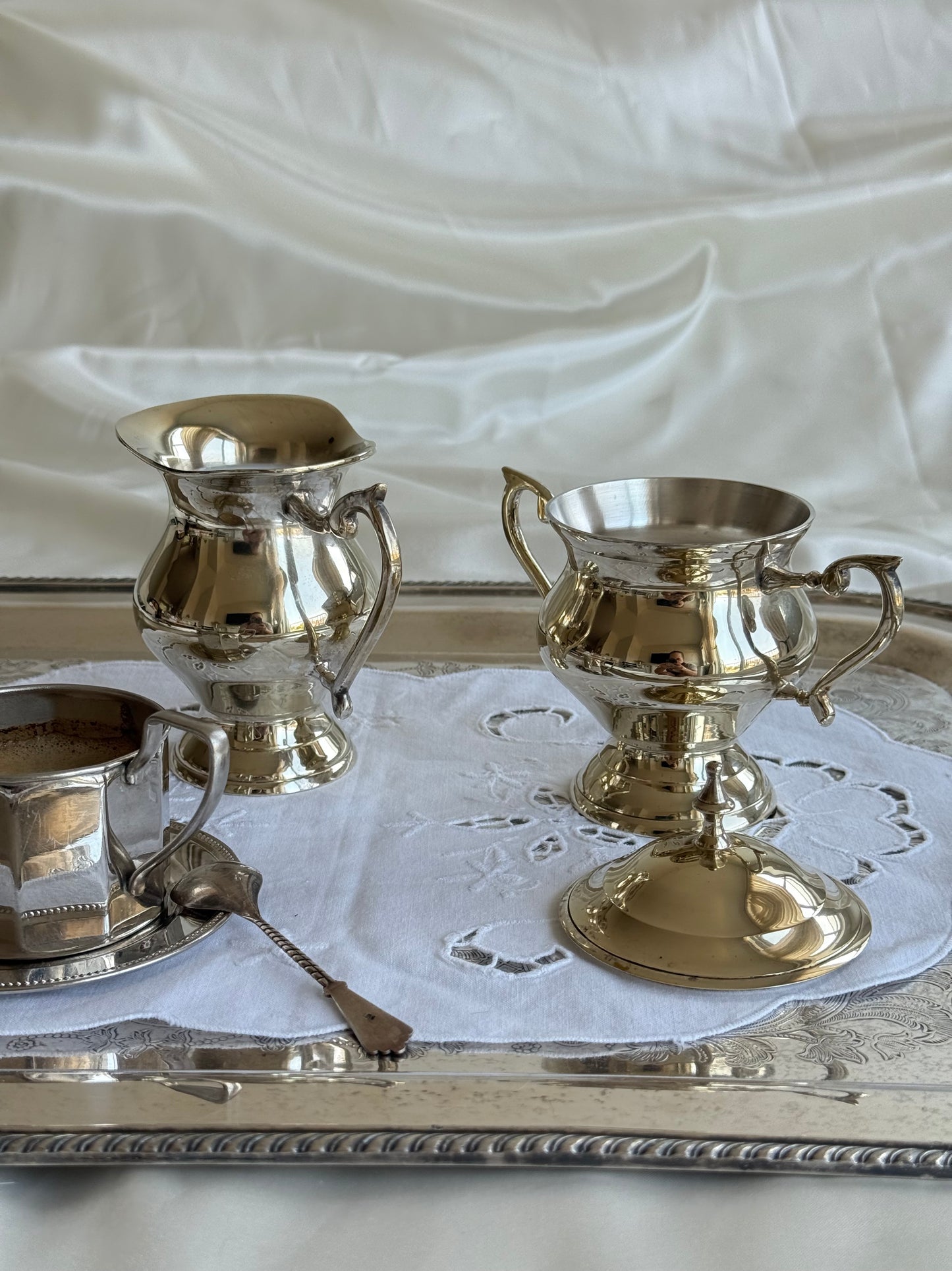 Silver-Plated on Brass Creamer & Covered Sugar Bowl