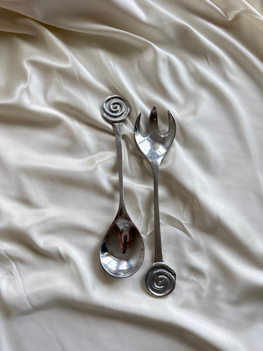 Vintage Metal Salad Server Set