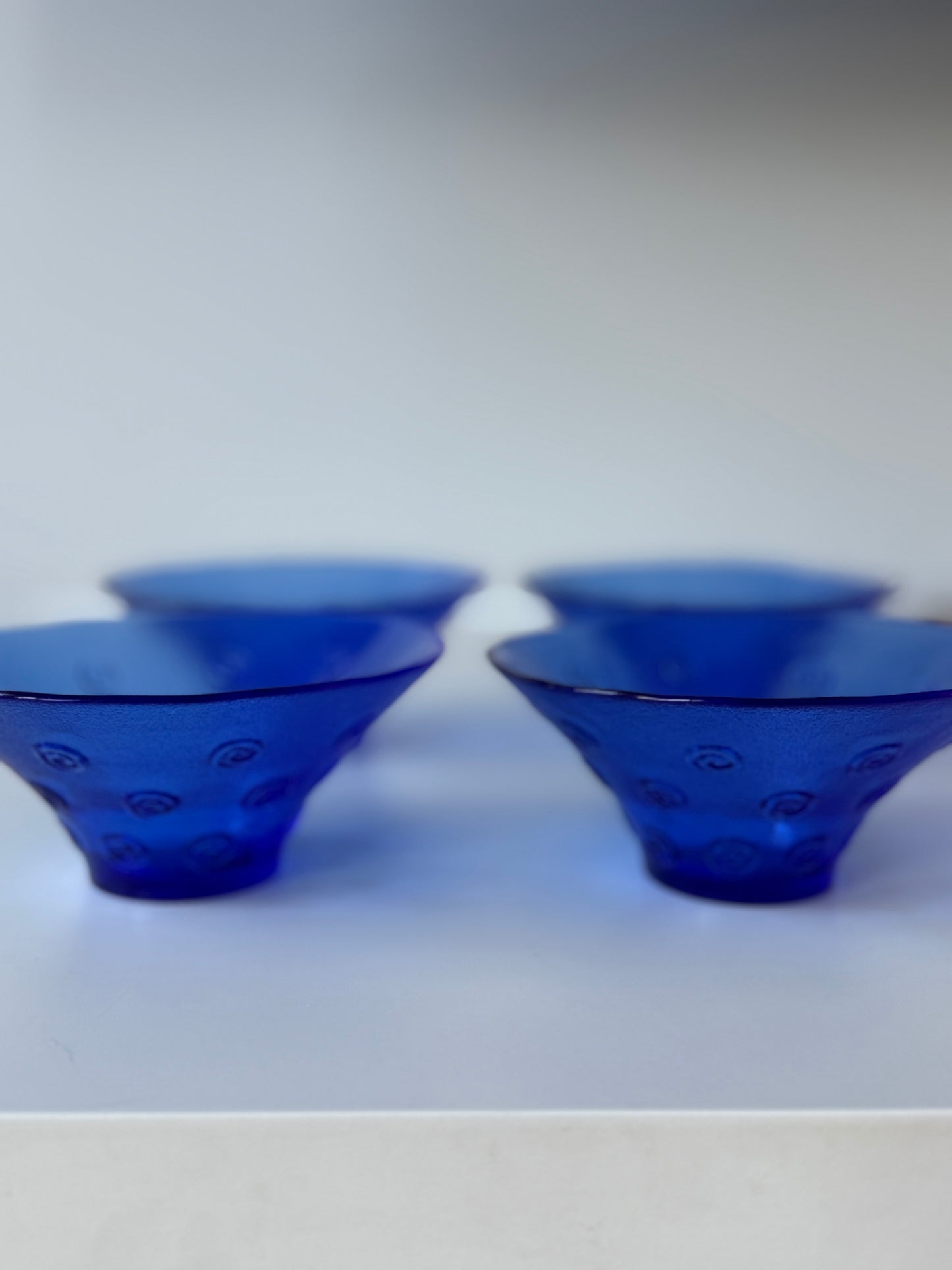 Set of Four Handmade Cobalt Blue Glass Bowls