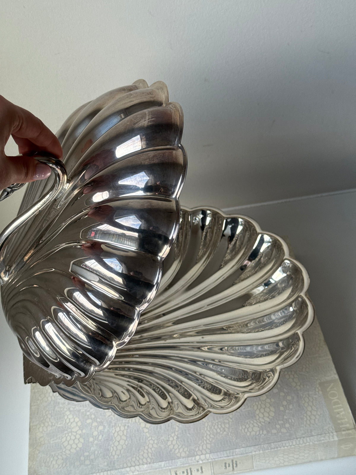 Vintage Leonard Silver Plated Swan & Shell Serving Dish