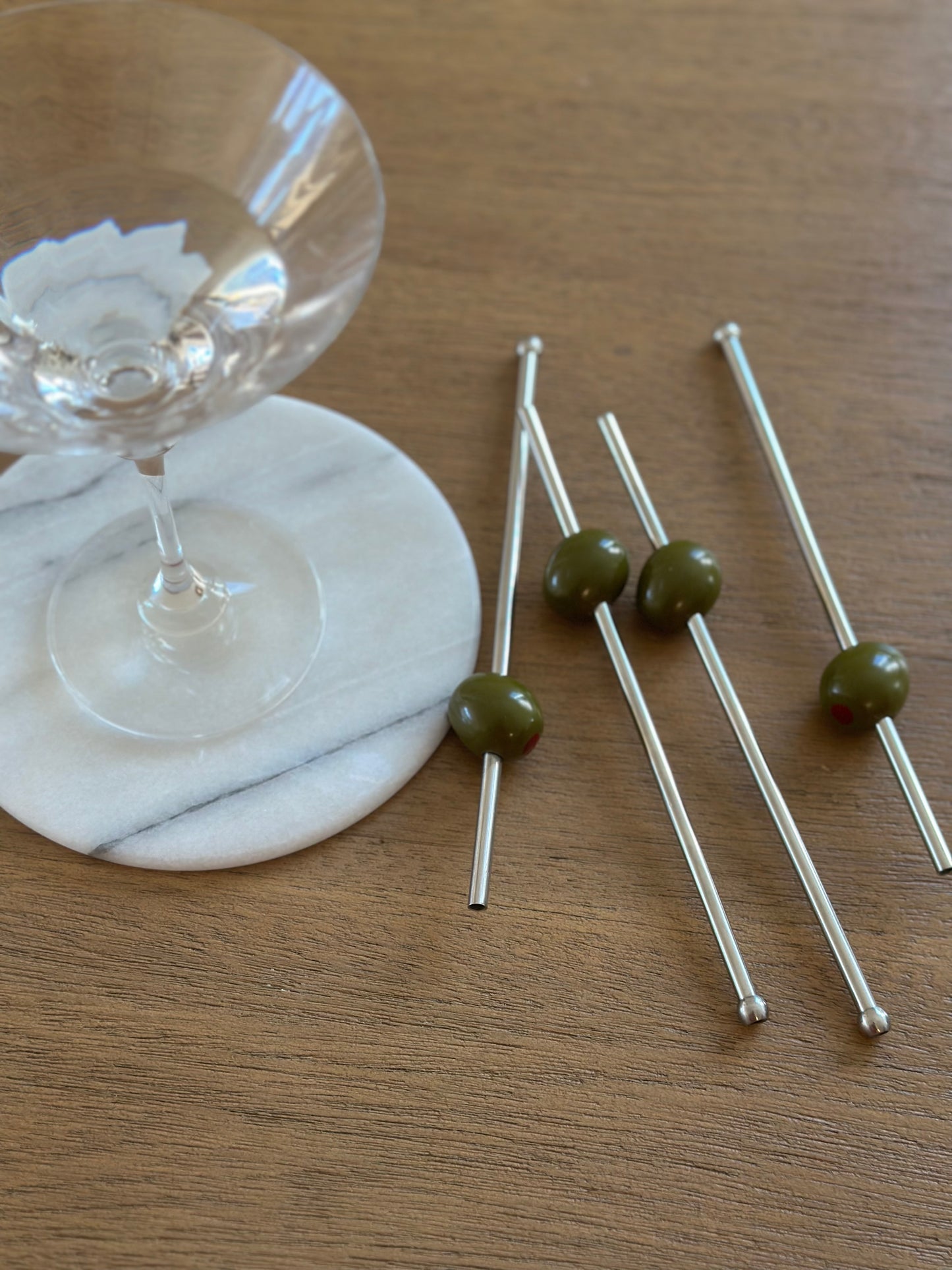 Metal straws with olive